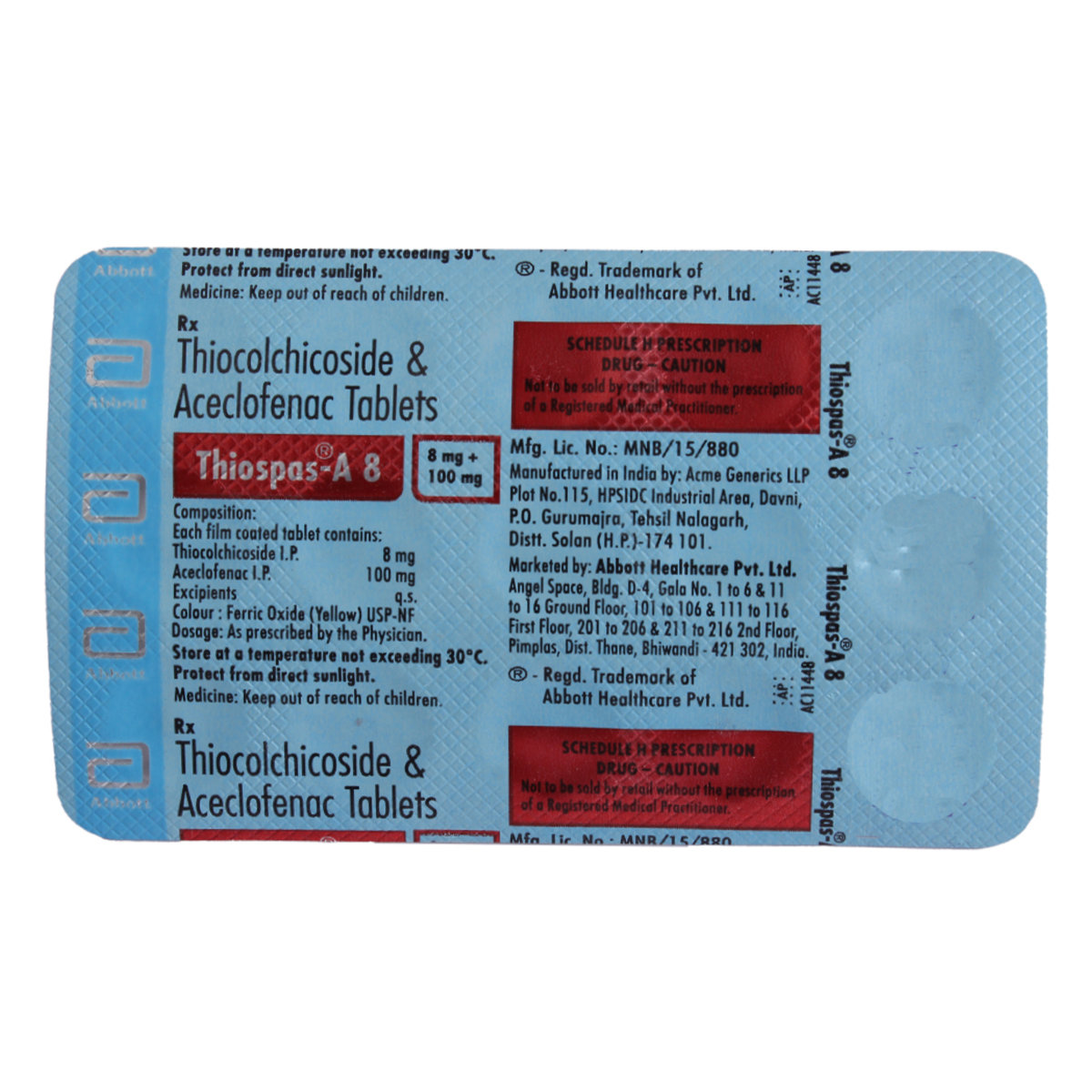 Thiospas-A 8 Tablet 15's, Pack of 15 TABLETS Thiospas-A 8 Tablet 15's, Pack of 15 TABLETS