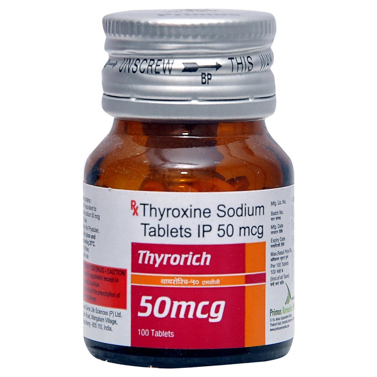 Thyrorich 50 mcg Tablet 100's, Pack of 1 TABLET Thyrorich 50 mcg Tablet 100's, Pack of 1 TABLET