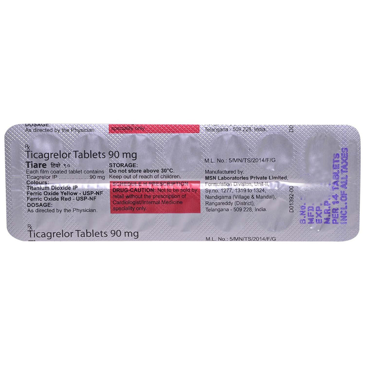 Tiare 90 mg Tablet 14's, Pack of 14 TABLETS Tiare 90 mg Tablet 14's, Pack of 14 TABLETS