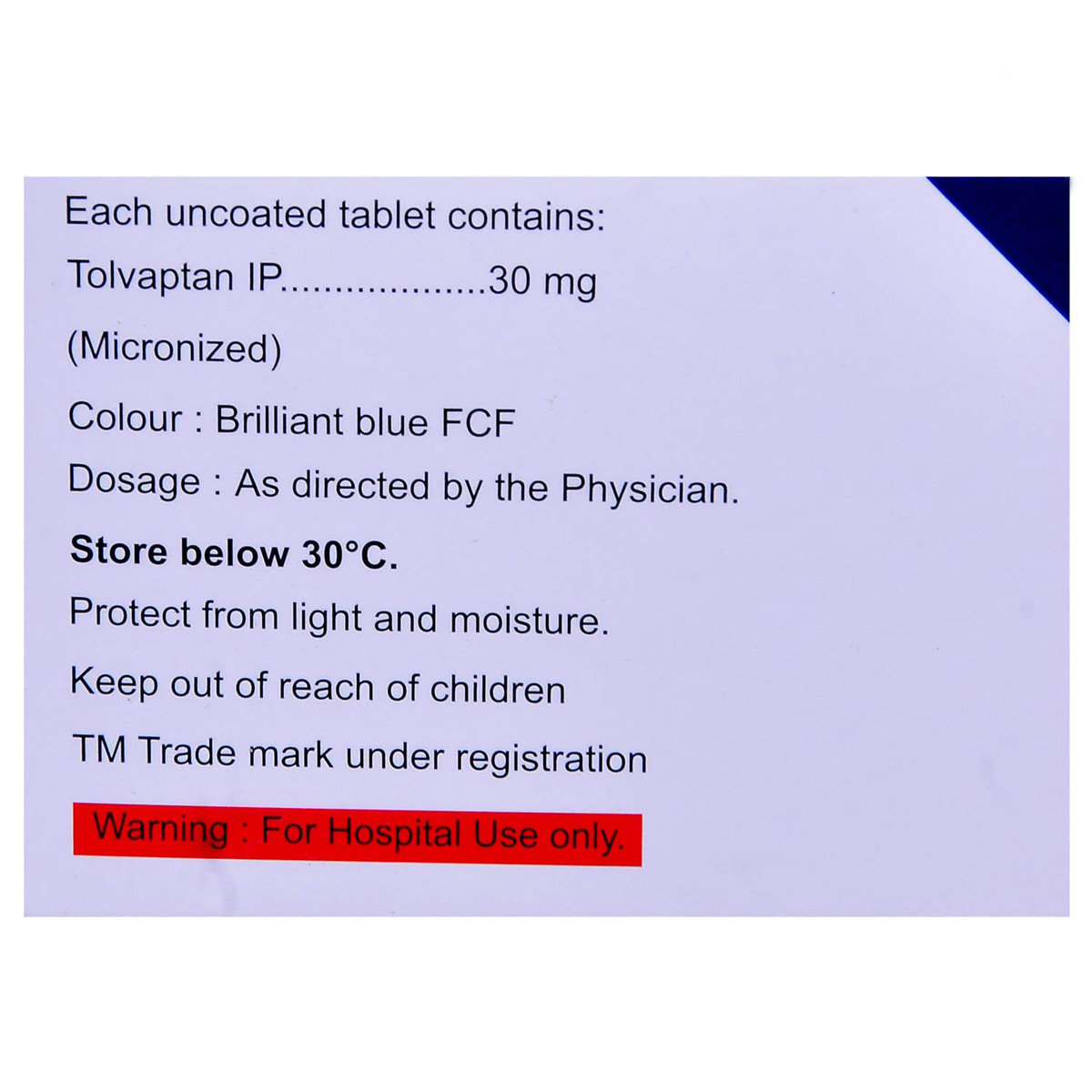 TOLVAT 30MG TABLET, Pack of 4 TABLETS TOLVAT 30MG TABLET, Pack of 4 TABLETS