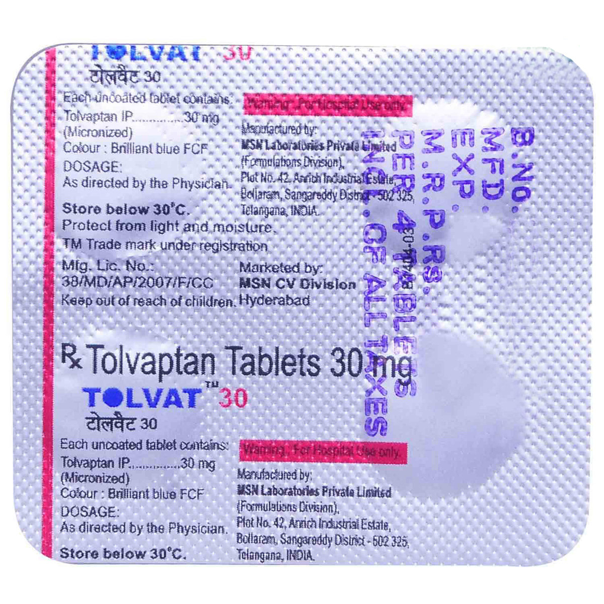 TOLVAT 30MG TABLET, Pack of 4 TABLETS TOLVAT 30MG TABLET, Pack of 4 TABLETS