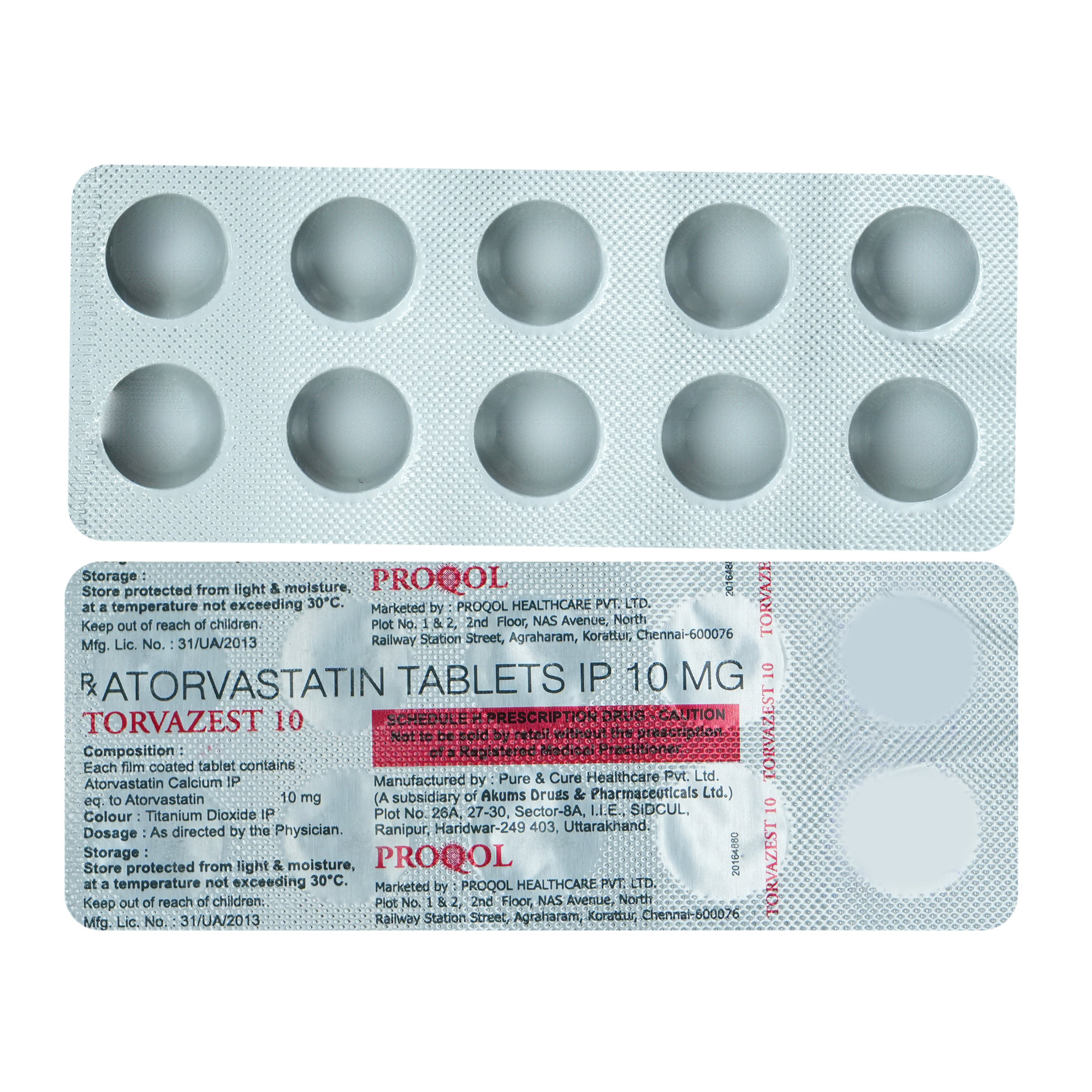 TORVAZEST 10MG TABLET 10'S, Pack of 10 TabletS TORVAZEST 10MG TABLET 10'S, Pack of 10 TabletS