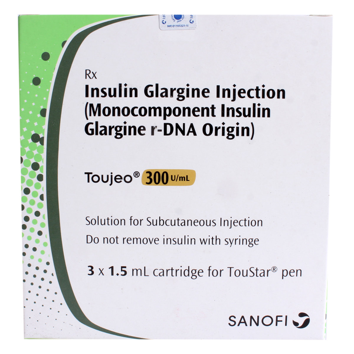 Toujeo 300U/ml Cartridge 3x1.5 ml, Pack of 3 INJECTIONS Toujeo 300U/ml Cartridge 3x1.5 ml, Pack of 3 INJECTIONS