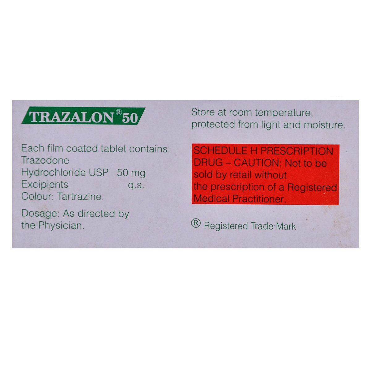 TRAZALON 50MG TABLET, Pack of 10 TABLETS TRAZALON 50MG TABLET, Pack of 10 TABLETS