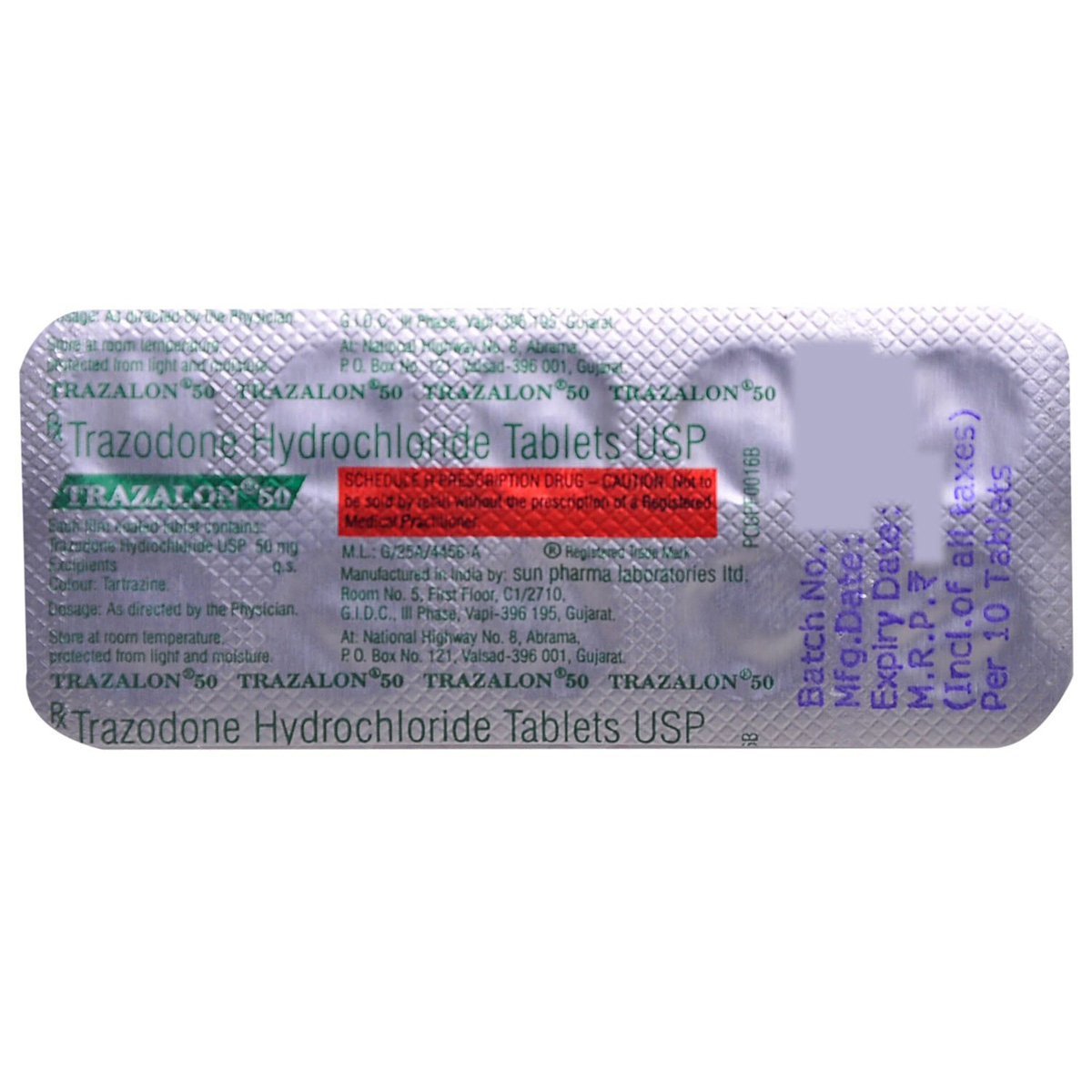 TRAZALON 50MG TABLET, Pack of 10 TABLETS TRAZALON 50MG TABLET, Pack of 10 TABLETS