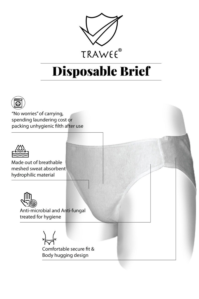 Trawee Men's Travel Disposable Brief Medium, 5 Count, Pack of 1 Trawee Men's Travel Disposable Brief Medium, 5 Count, Pack of 1