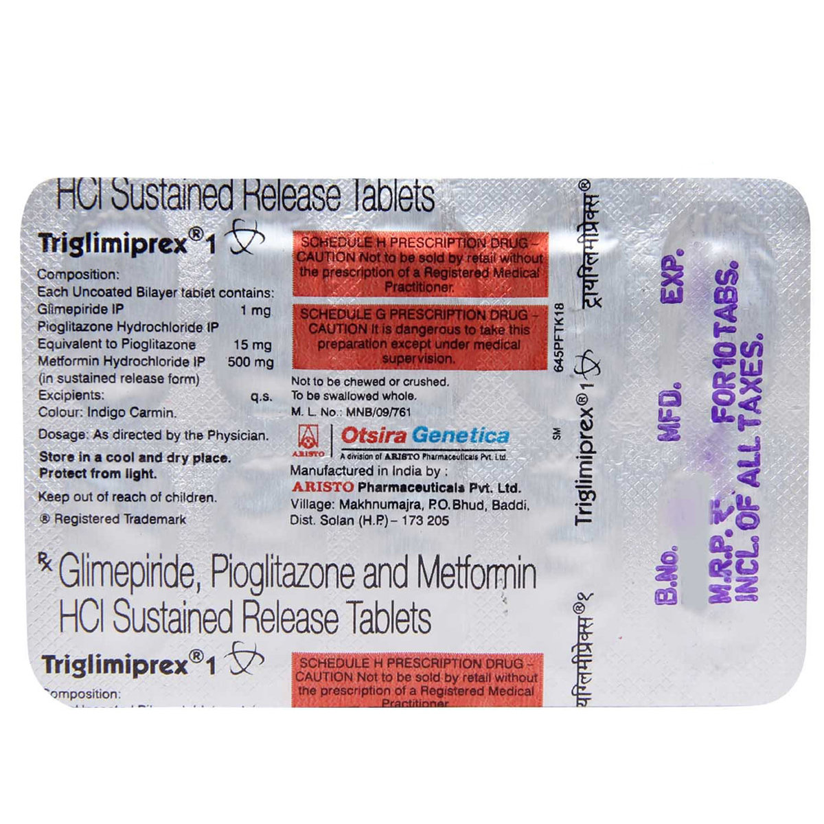 Triglimiprex  1 Tablet 10's, Pack of 10 TABLETS Triglimiprex  1 Tablet 10's, Pack of 10 TABLETS