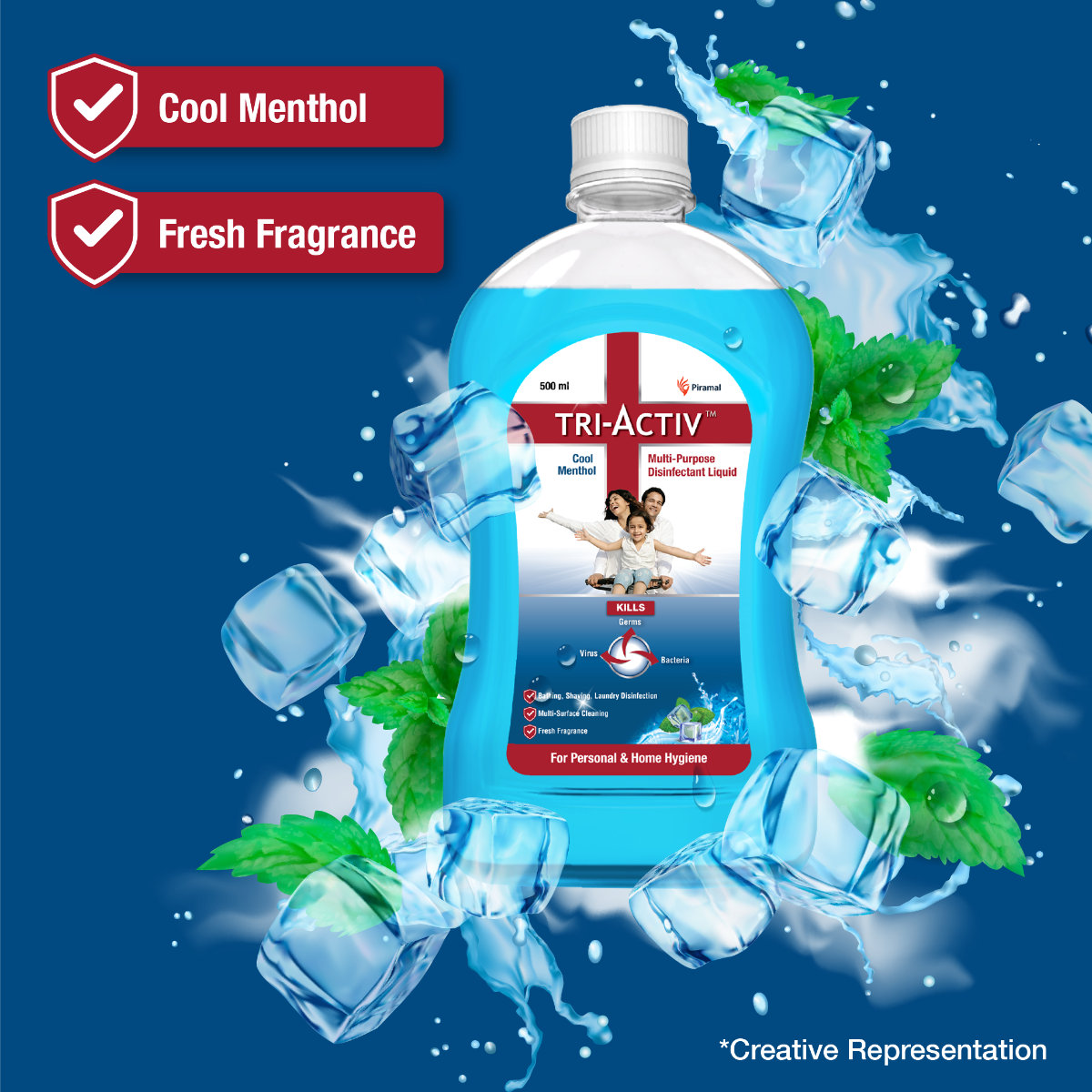 Tri-Activ Menthol Cool Multi-Purpose Disinfectant Liquid, 500 ml, Pack of 1 Tri-Activ Menthol Cool Multi-Purpose Disinfectant Liquid, 500 ml, Pack of 1