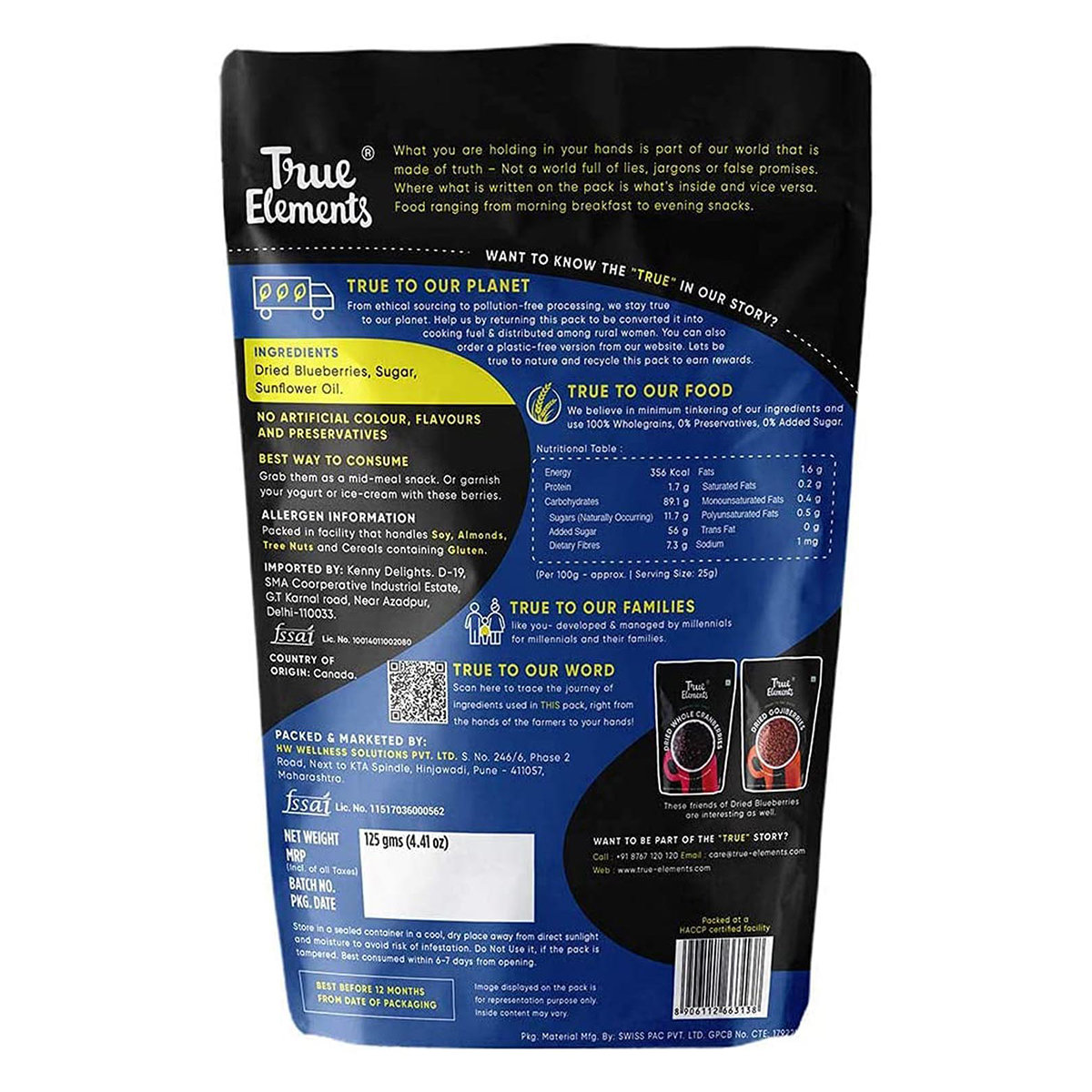 True Elements Dried Blueberries, 125 gm, Pack of 1 True Elements Dried Blueberries, 125 gm, Pack of 1