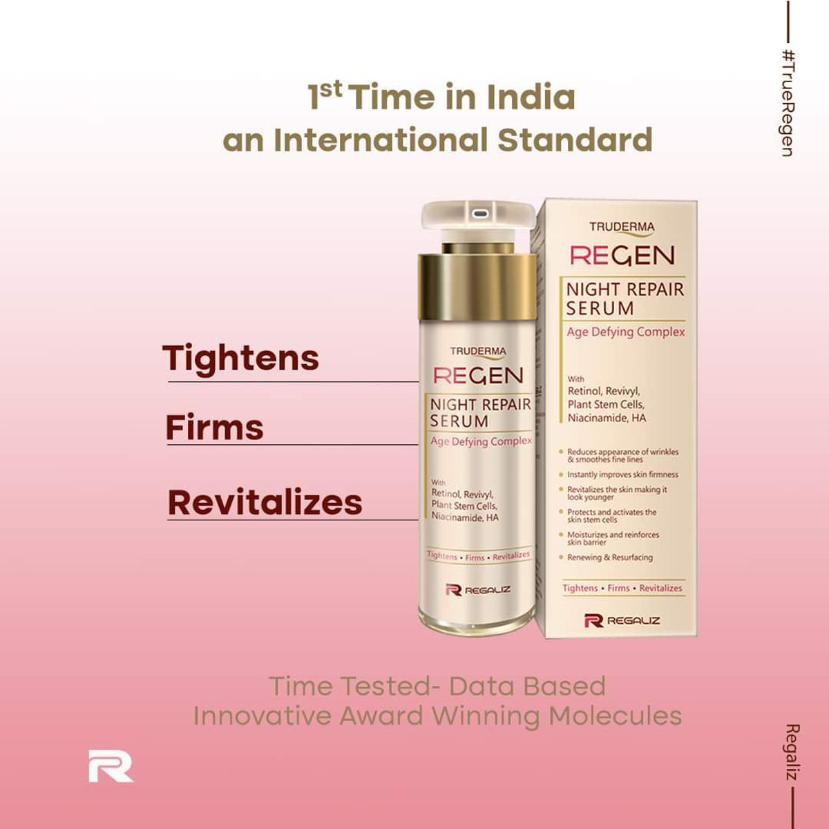 Truderma Regen Night Repair Serum 50 ml | With Retinol, Revivyl, Plant Stem Cells, Niacinamide, HA | Reduces Fine Lines & Wrinkles | Helps In Skin Tightening & Firming, Pack of 1 Truderma Regen Night Repair Serum 50 ml | With Retinol, Revivyl, Plant Stem Cells, Niacinamide, HA | Reduces Fine Lines & Wrinkles | Helps In Skin Tightening & Firming, Pack of 1