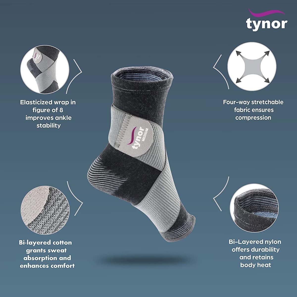 Tynor Ankle Binder Single Medium, 1 Count, Pack of 1 Tynor Ankle Binder Single Medium, 1 Count, Pack of 1