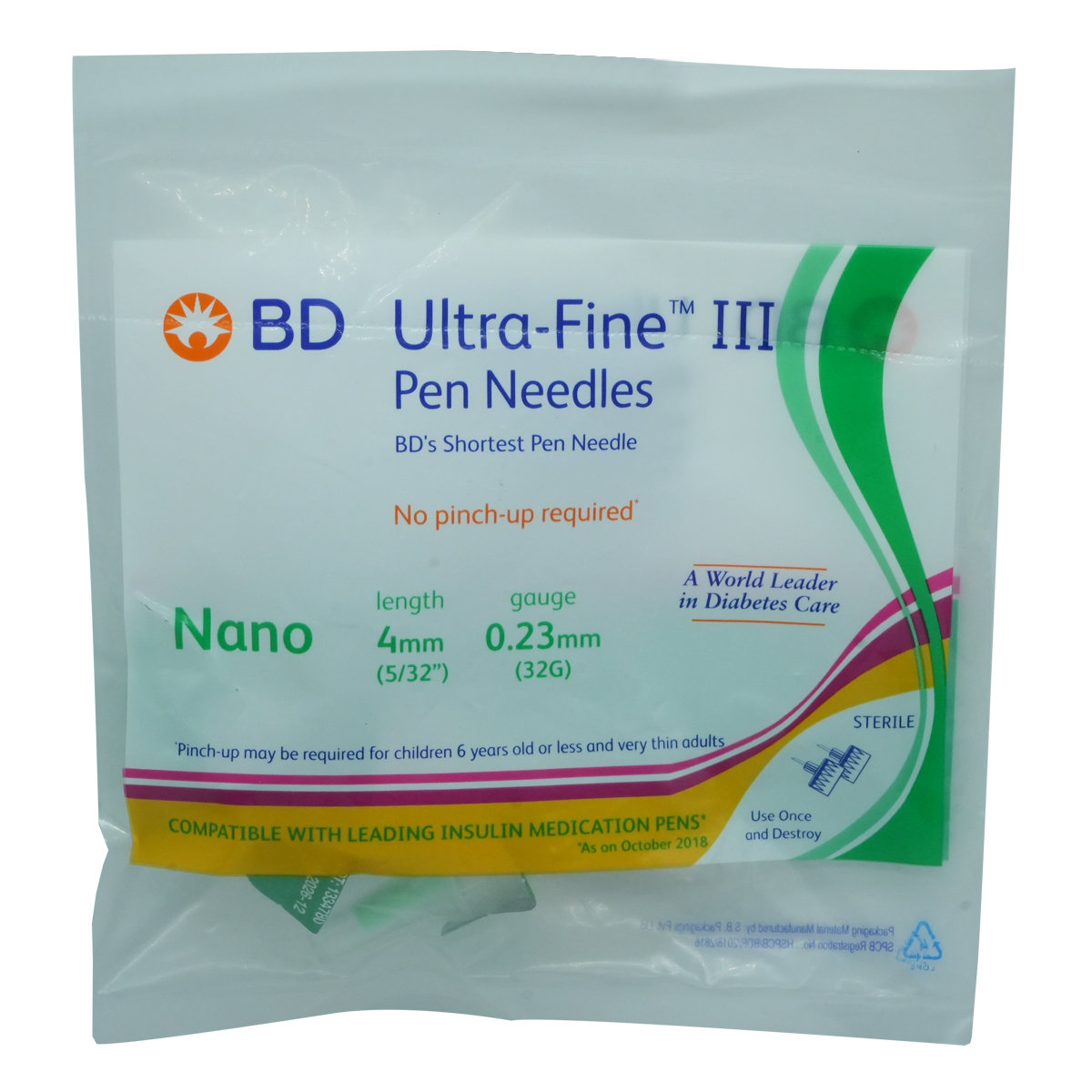 BD Ultra-Fine III Nano 4mm 32G Pen Needles 5's, Pack of 5 BD Ultra-Fine III Nano 4mm 32G Pen Needles 5's, Pack of 5