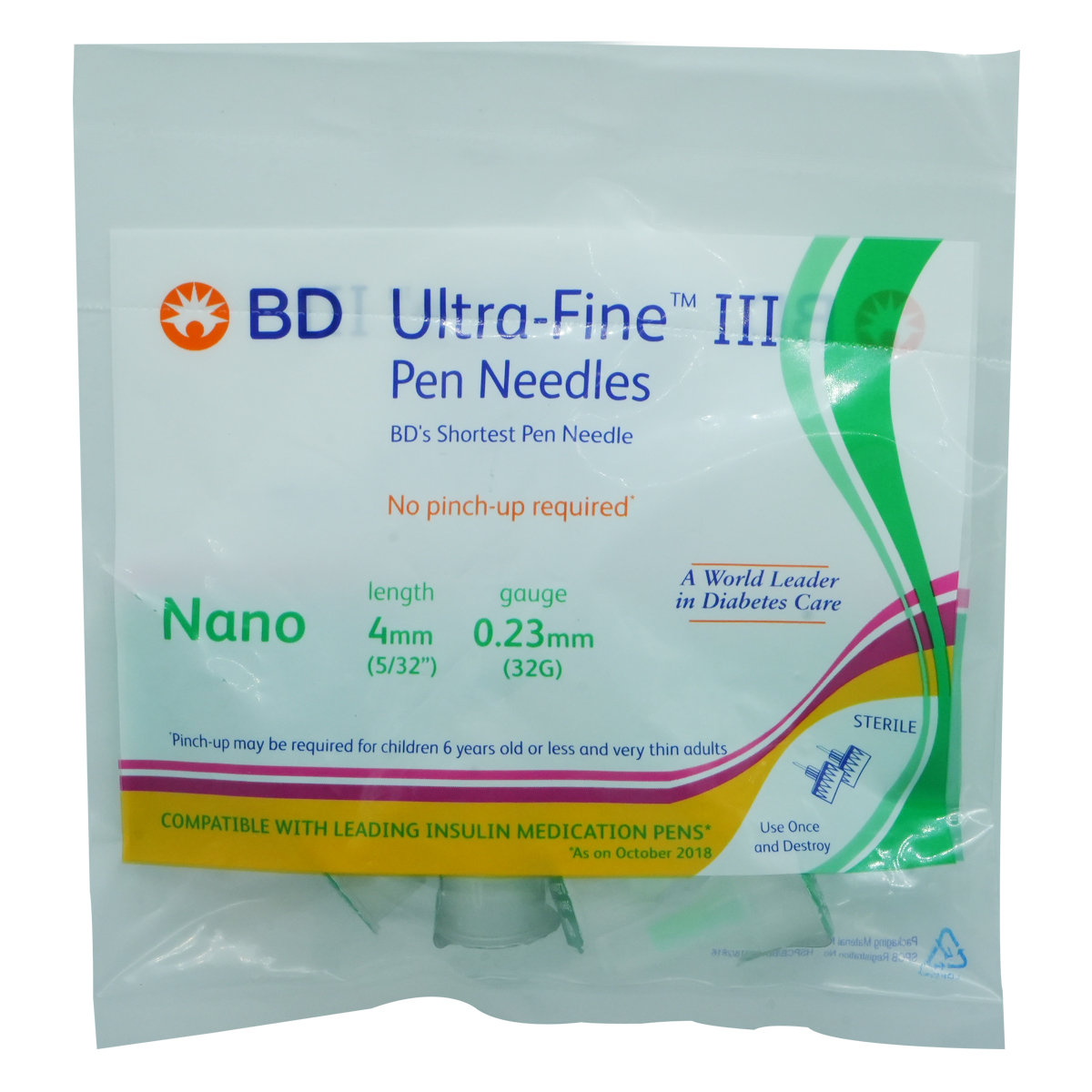 BD Ultra-Fine III Nano 4mm 32G Pen Needles 5's, Pack of 5 BD Ultra-Fine III Nano 4mm 32G Pen Needles 5's, Pack of 5