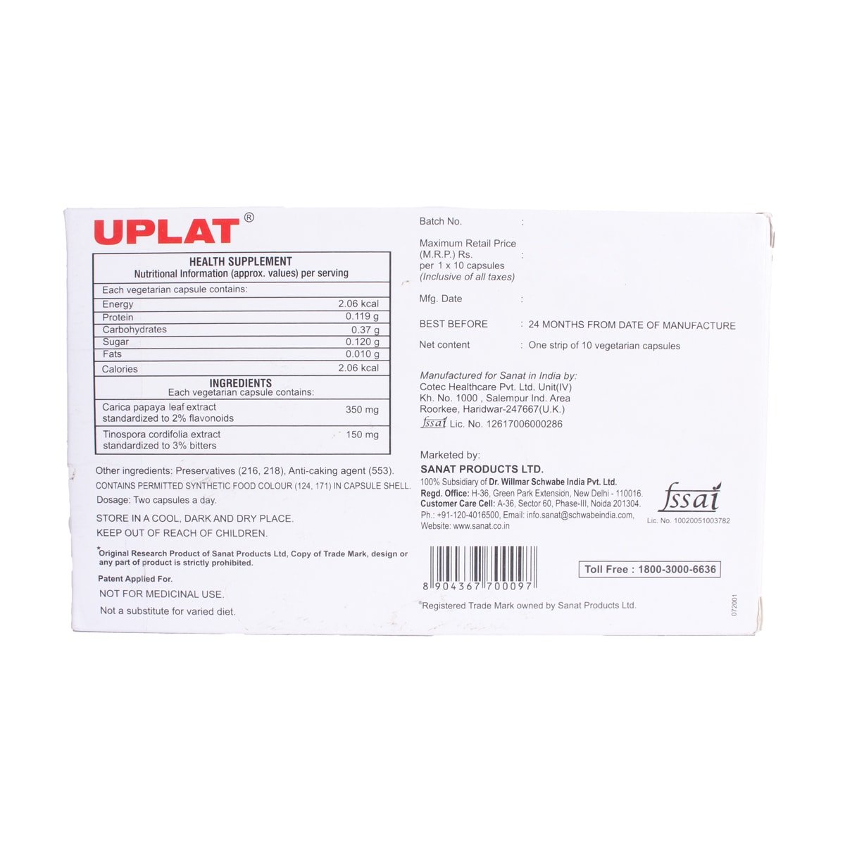 Uplat Capsule 10's, Pack of 10 Uplat Capsule 10's, Pack of 10