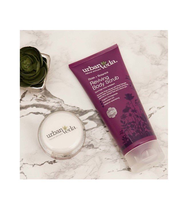 Urban Veda Reviving Body Scrub 200 ml | Rose, Rose Damask Flower Water, Primrose, Jasmine | Gentle Cleansing | Replenish, Moisturise, Restores | For Tired & Mature Skin, Pack of 1 Urban Veda Reviving Body Scrub 200 ml | Rose, Rose Damask Flower Water, Primrose, Jasmine | Gentle Cleansing | Replenish, Moisturise, Restores | For Tired & Mature Skin, Pack of 1