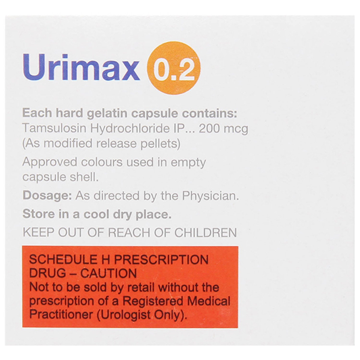 Urimax 0.2 mg Capsule 15's, Pack of 15 CAPSULES Urimax 0.2 mg Capsule 15's, Pack of 15 CAPSULES
