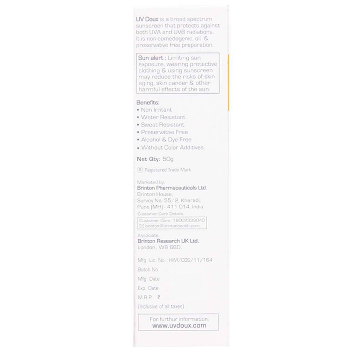 UV Doux Spf 50 Silicon Sunscreen Gel 50 gm, Pack of 1 UV Doux Spf 50 Silicon Sunscreen Gel 50 gm, Pack of 1