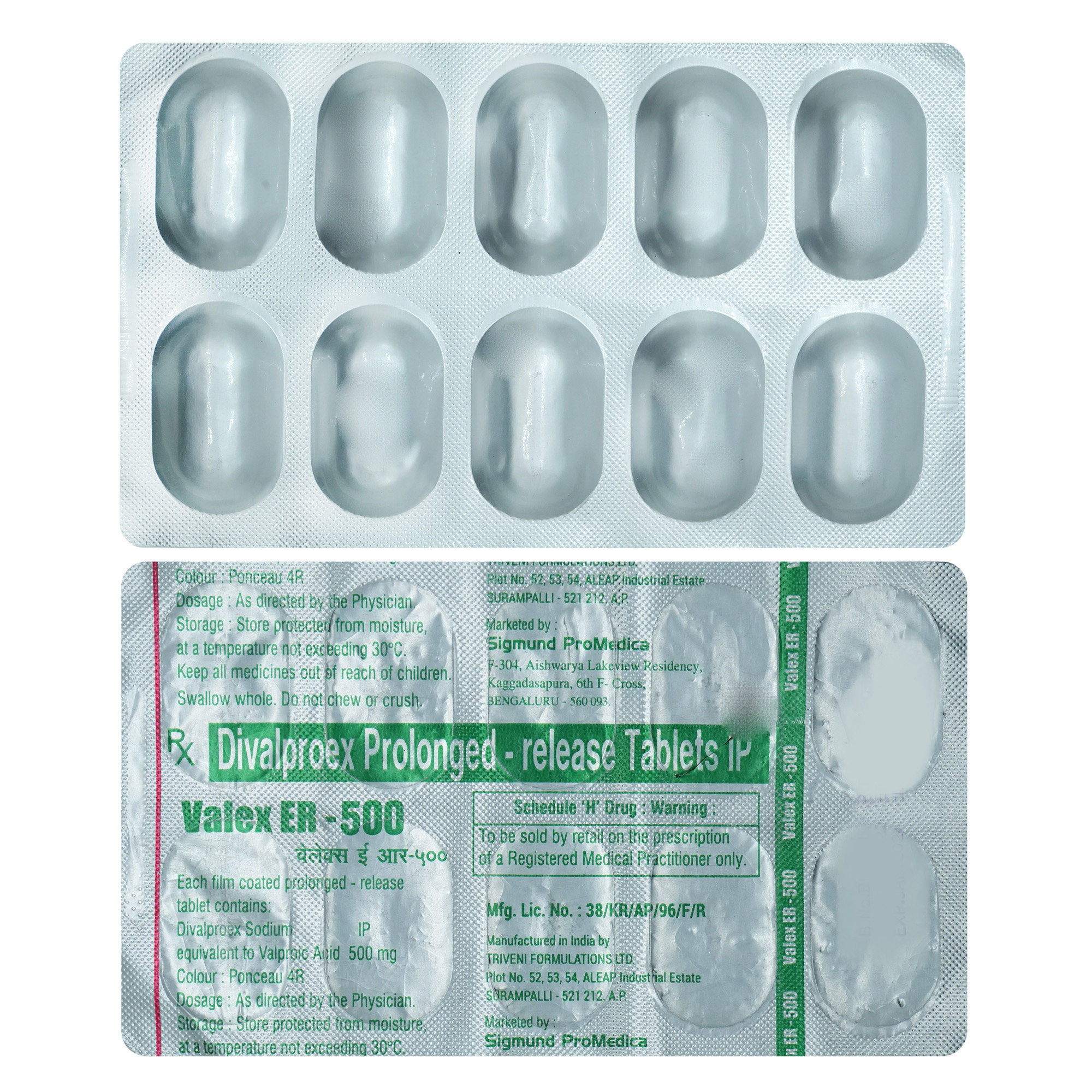 Valex ER 500 Tablet 10's, Pack of 10 TABLETS Valex ER 500 Tablet 10's, Pack of 10 TABLETS