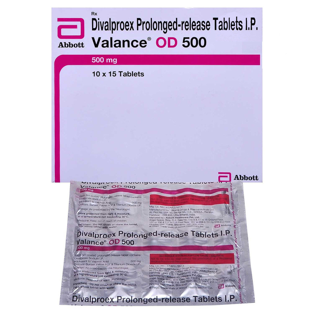 Valance OD 500 mg Tablet 15's, Pack of 15 TABLETS Valance OD 500 mg Tablet 15's, Pack of 15 TABLETS