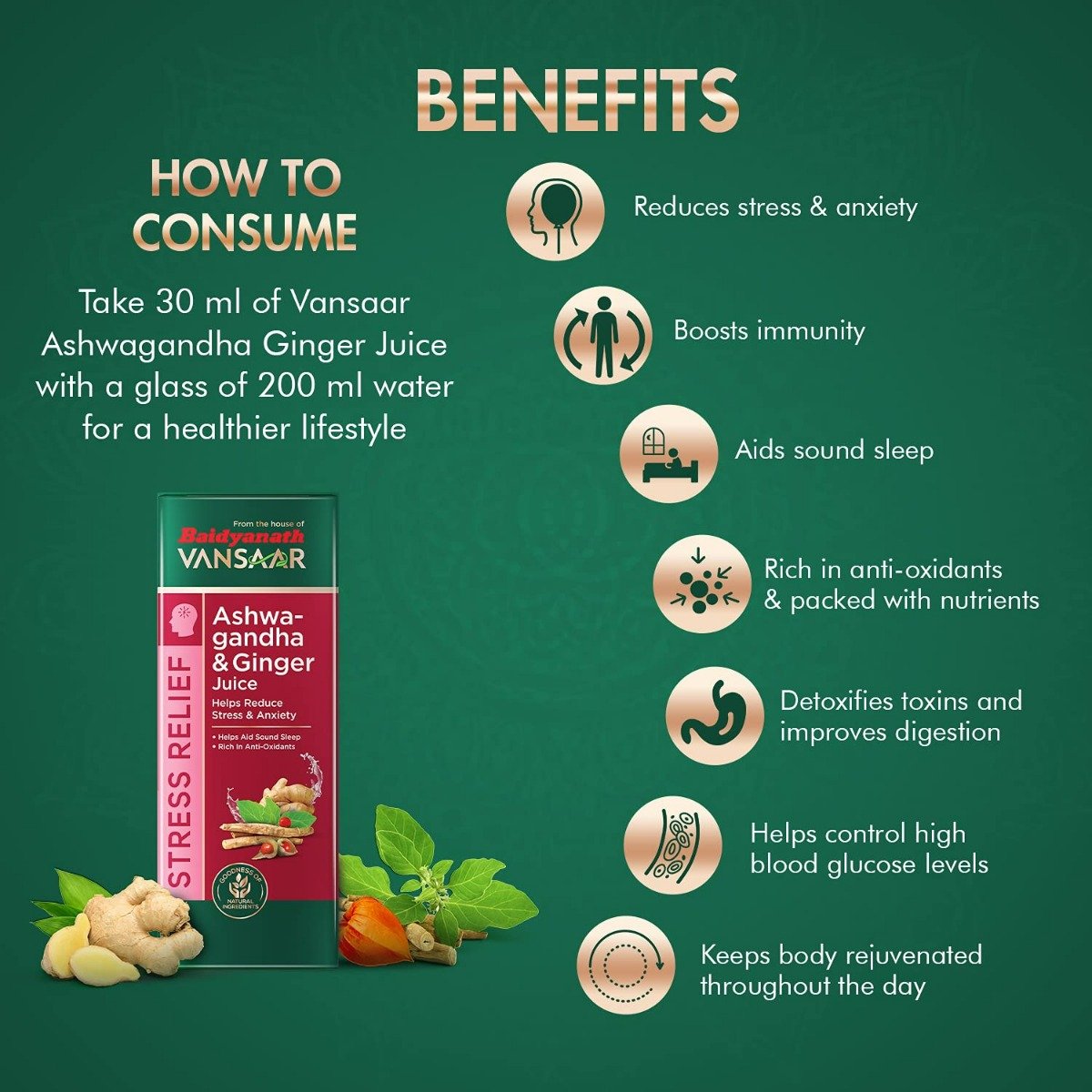 Baidyanath Vansaar Ashwagandha & Ginger Juice, 1000 ml, Pack of 1 Baidyanath Vansaar Ashwagandha & Ginger Juice, 1000 ml, Pack of 1