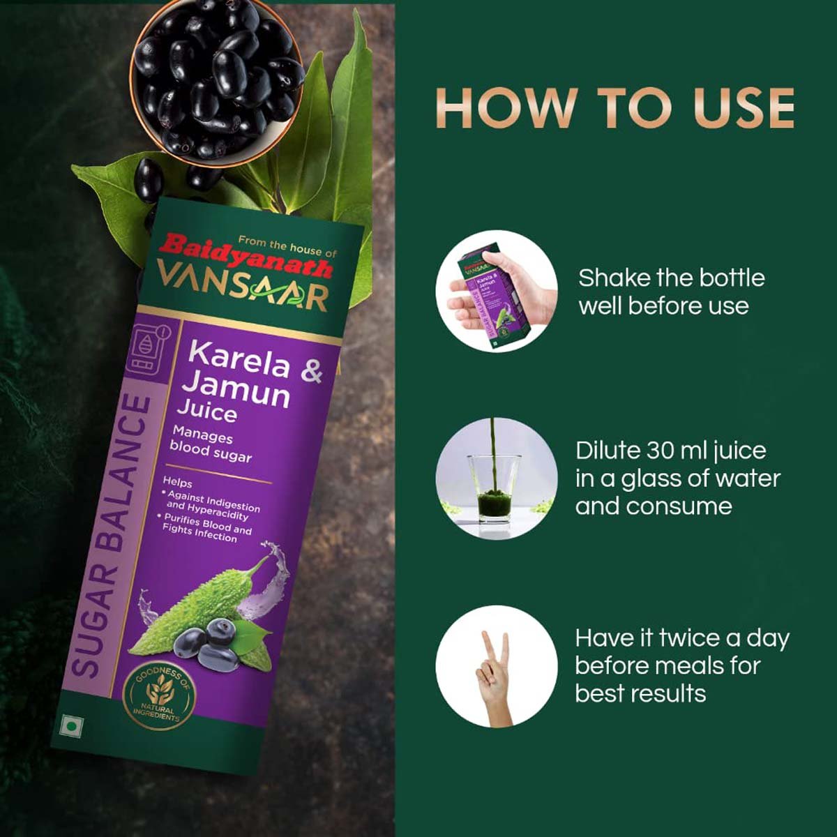 Baidyanath Vansaar Karela & Jamun Juice, 1 Litre, Pack of 1 Baidyanath Vansaar Karela & Jamun Juice, 1 Litre, Pack of 1