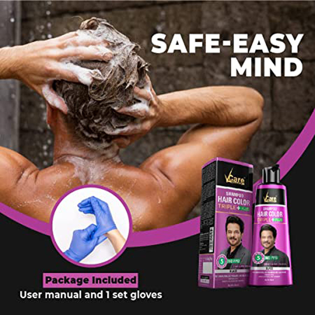 Vcare Triple Plus Hair Color Shampoo Black, 180ml, Pack of 1 Vcare Triple Plus Hair Color Shampoo Black, 180ml, Pack of 1