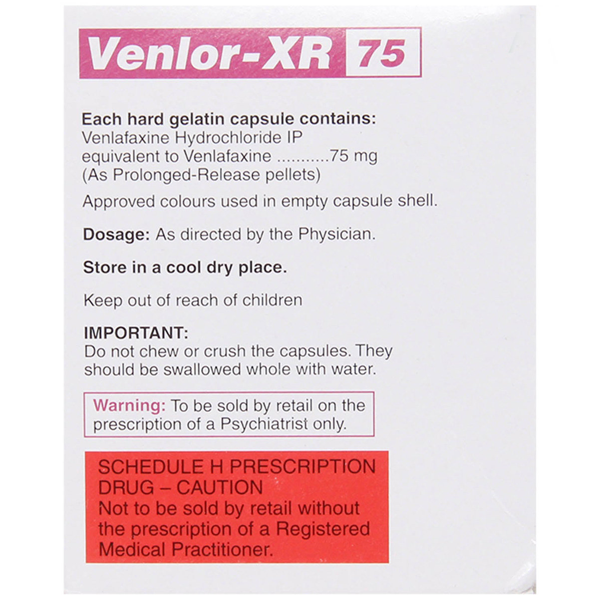 Venlor-XR 75 Capsule 10's, Pack of 10 CAPSULES Venlor-XR 75 Capsule 10's, Pack of 10 CAPSULES