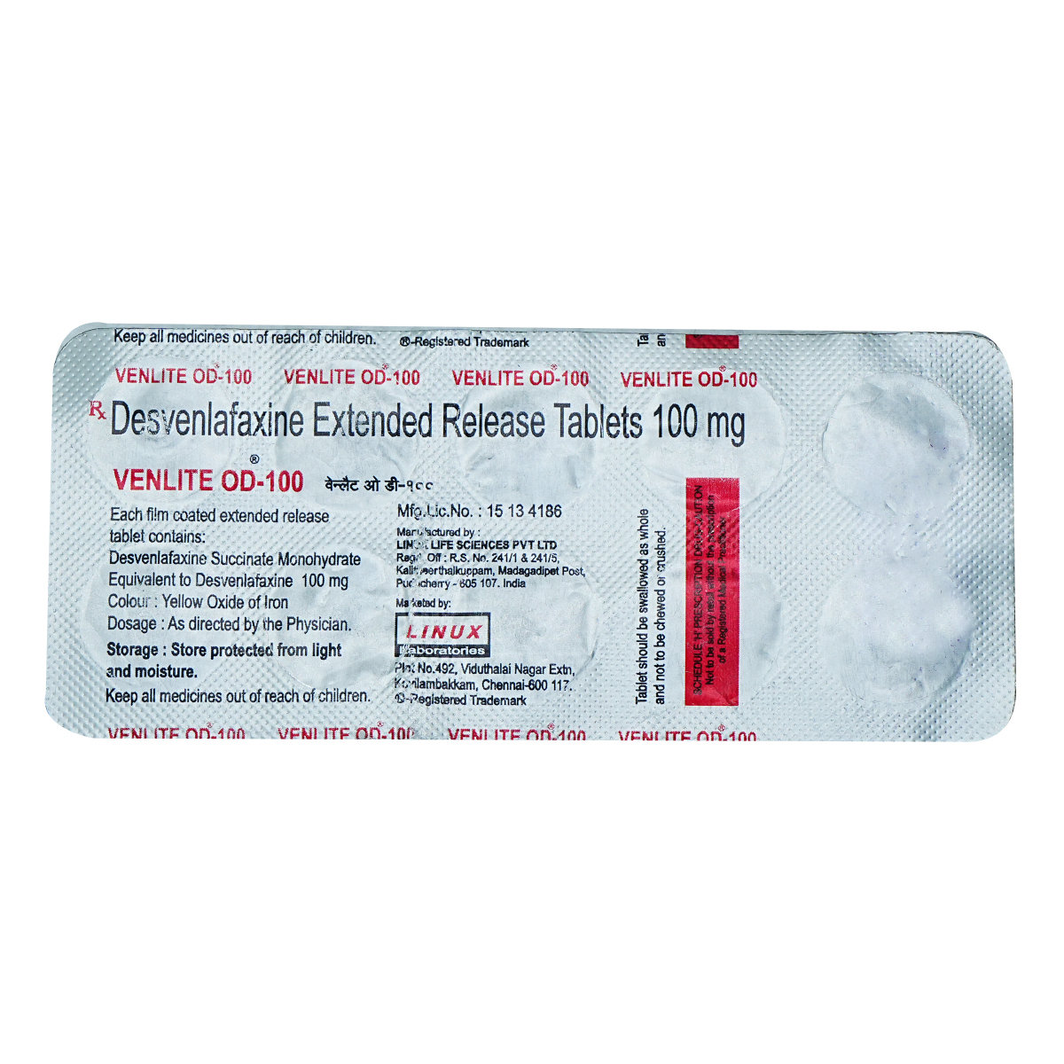 VENLITE OD 100MG TABLET 10'S, Pack of 10 TABLETS VENLITE OD 100MG TABLET 10'S, Pack of 10 TABLETS