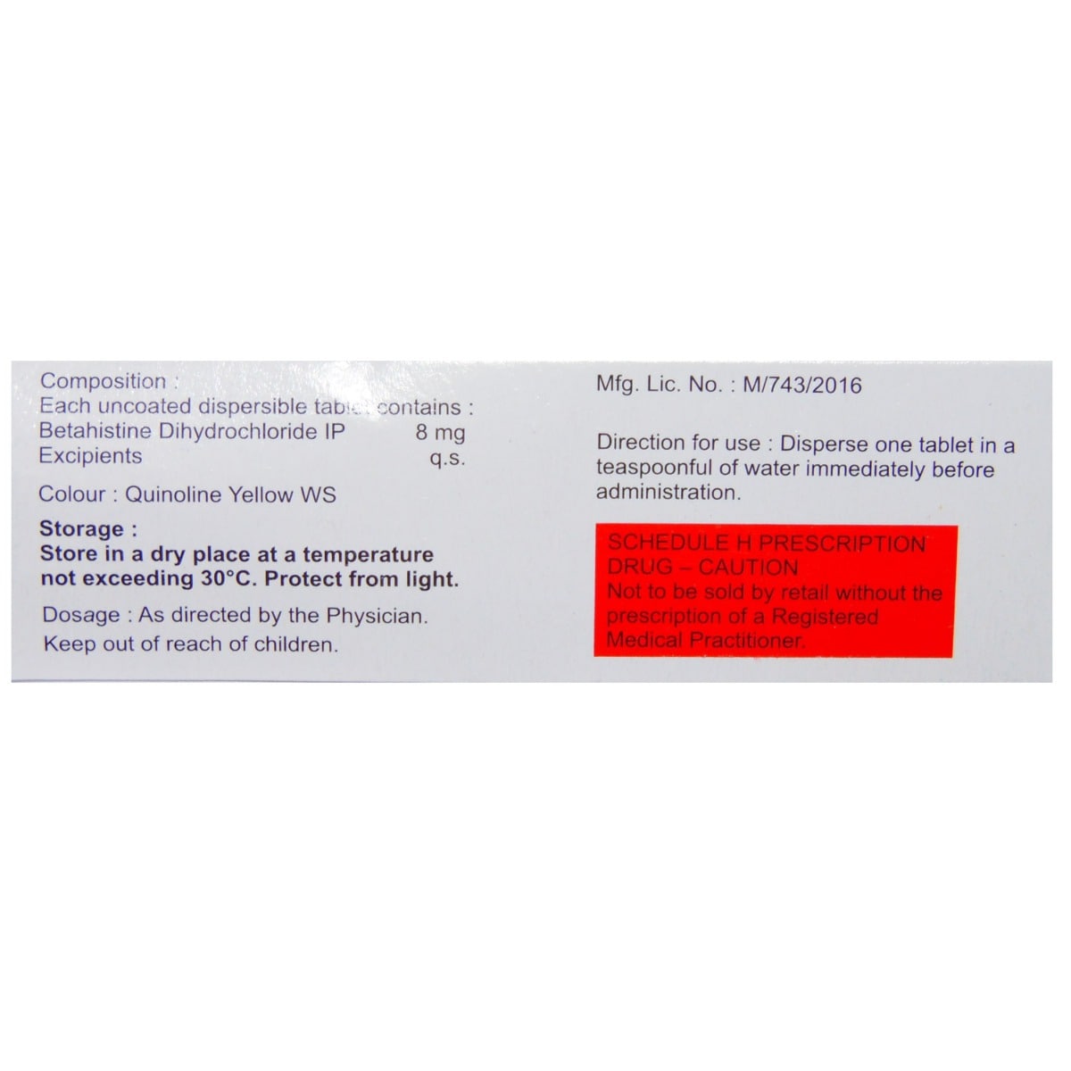 Vertistar-MD 8 Tablet 10's, Pack of 10 TABLETS Vertistar-MD 8 Tablet 10's, Pack of 10 TABLETS