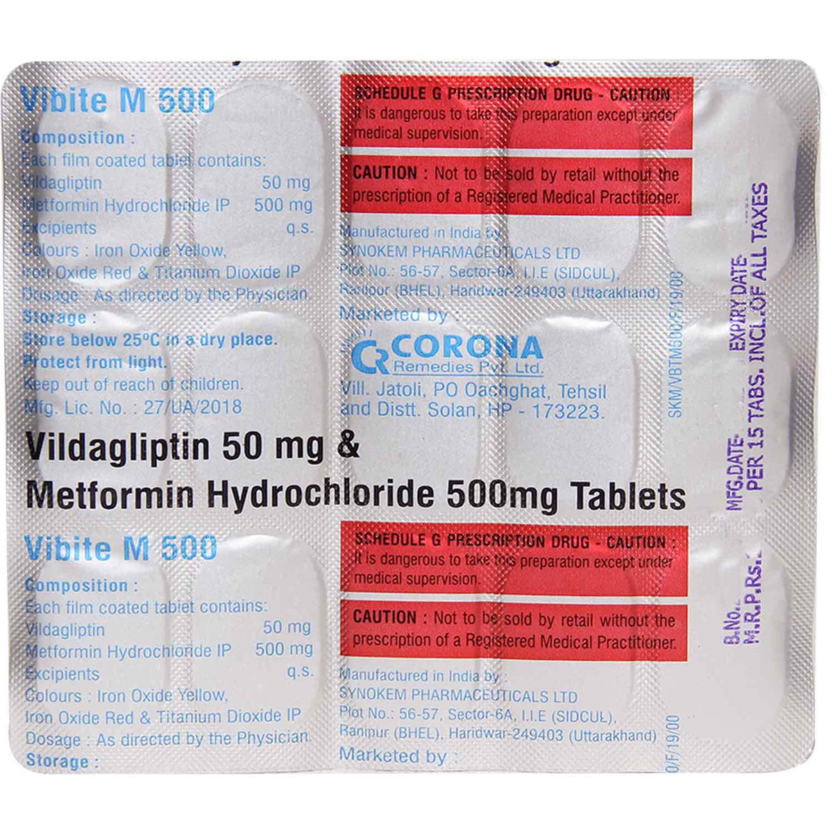 Vibite M 500 Tablet 15's, Pack of 15 TABLETS Vibite M 500 Tablet 15's, Pack of 15 TABLETS