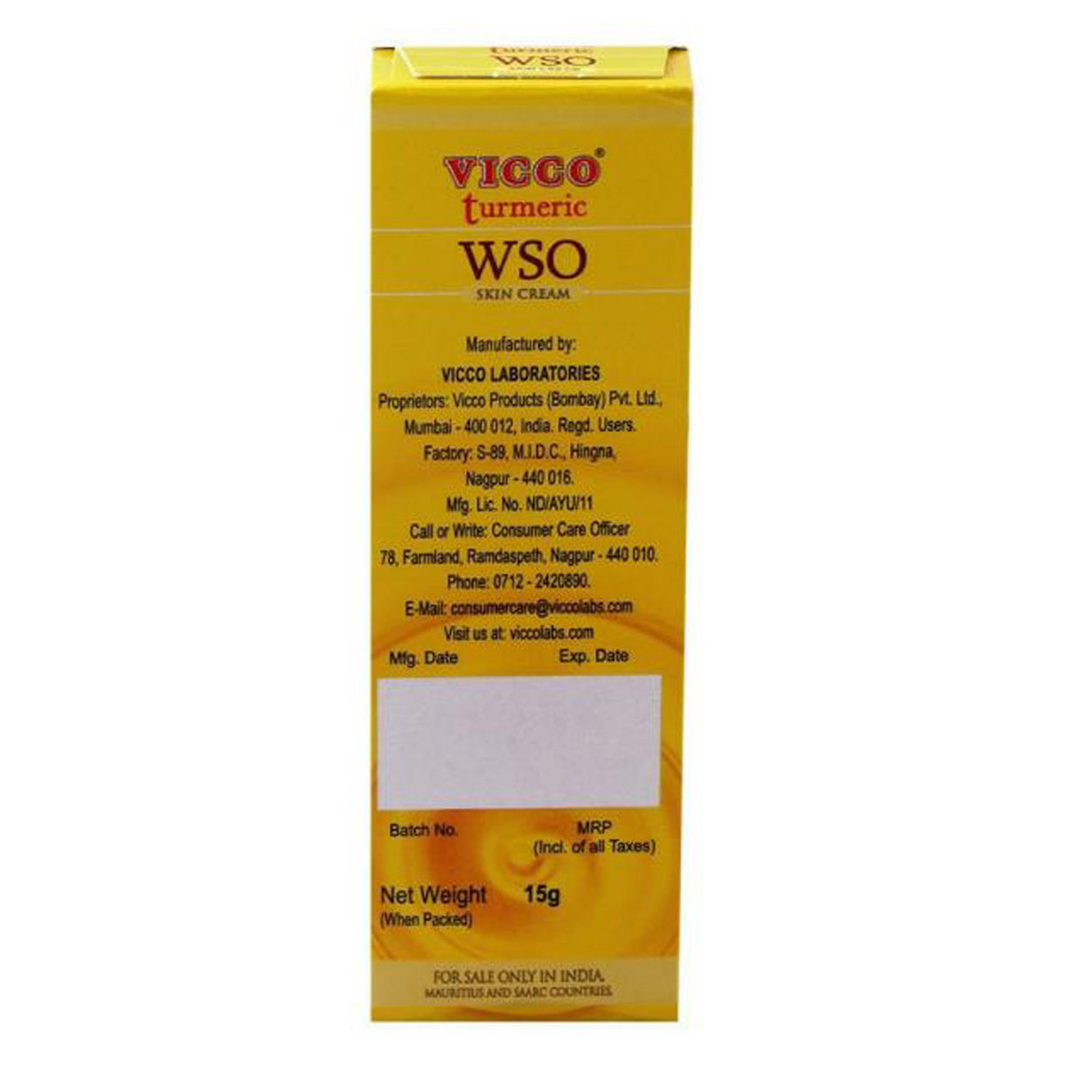 Vicco Turmeric WSO Skin Cream 15 gm | For Skin Infections, Boils, Wounds, Pimple & Acne | Ayurvedic Cream, Pack of 1 Vicco Turmeric WSO Skin Cream 15 gm | For Skin Infections, Boils, Wounds, Pimple & Acne | Ayurvedic Cream, Pack of 1