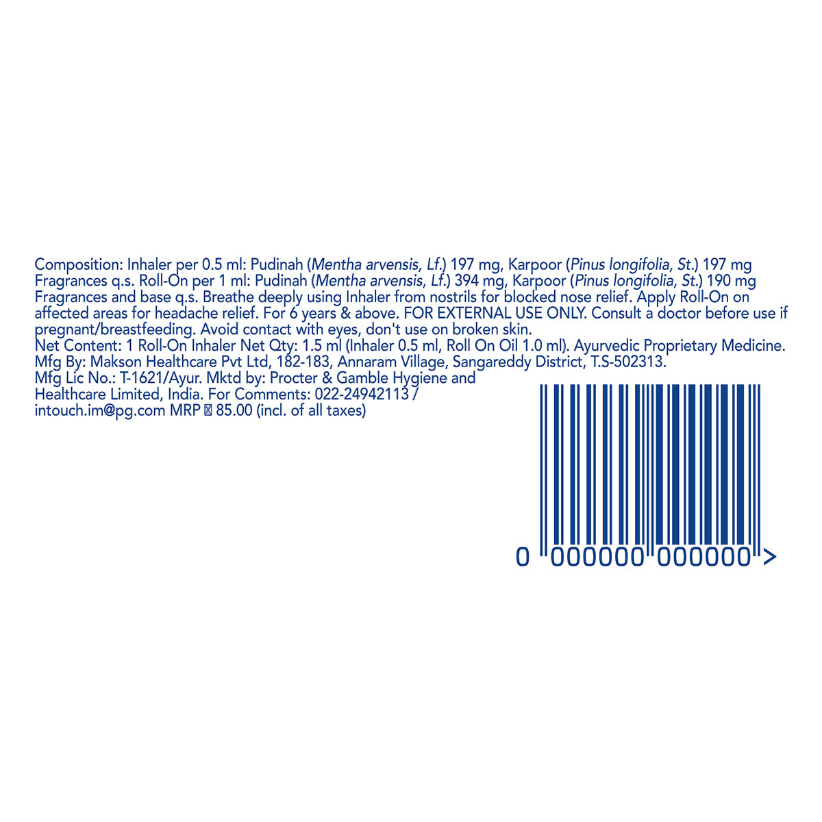 Vicks Roll-On Inhaler 2-In-1 Relief, 1.5 ml, Pack of 1 Vicks Roll-On Inhaler 2-In-1 Relief, 1.5 ml, Pack of 1