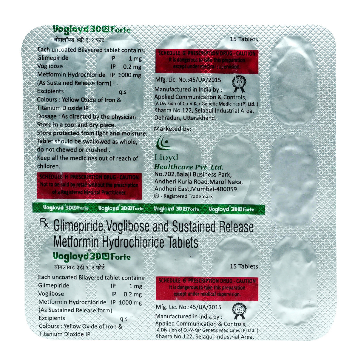 Vogloyd 3D 1.2 Forte Tablet 15's, Pack of 15 TABLETS Vogloyd 3D 1.2 Forte Tablet 15's, Pack of 15 TABLETS