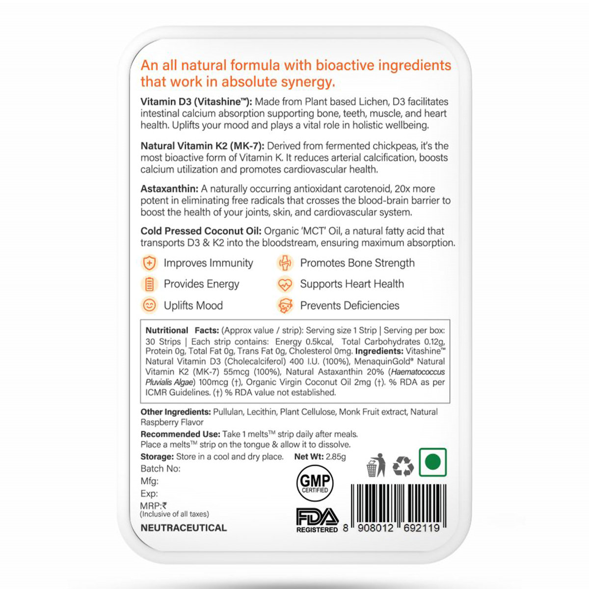 Wellbeing Nutrition Melts Into Natural Vitamin D3 + K2 Wild Raspberry Flavour, 30 Strips, Pack of 1 Wellbeing Nutrition Melts Into Natural Vitamin D3 + K2 Wild Raspberry Flavour, 30 Strips, Pack of 1