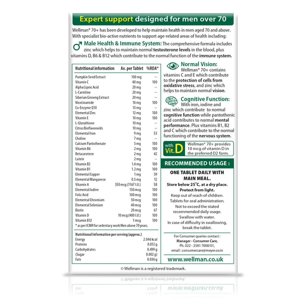 Wellman 70+ Health Supplement for Men, 30 Tablets, Pack of 30 Wellman 70+ Health Supplement for Men, 30 Tablets, Pack of 30