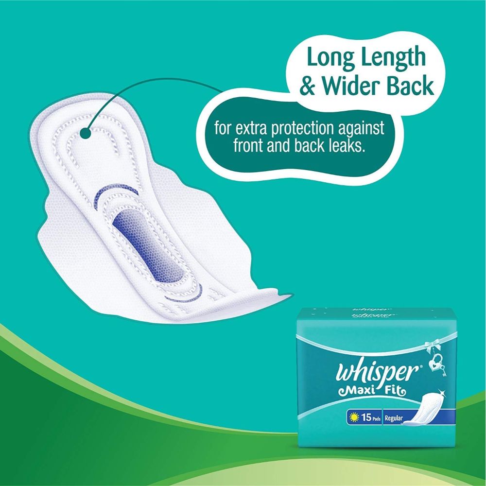 Whisper Maxi Fit Sanitary Pads Regular, 15 Count, Pack of 1 Whisper Maxi Fit Sanitary Pads Regular, 15 Count, Pack of 1