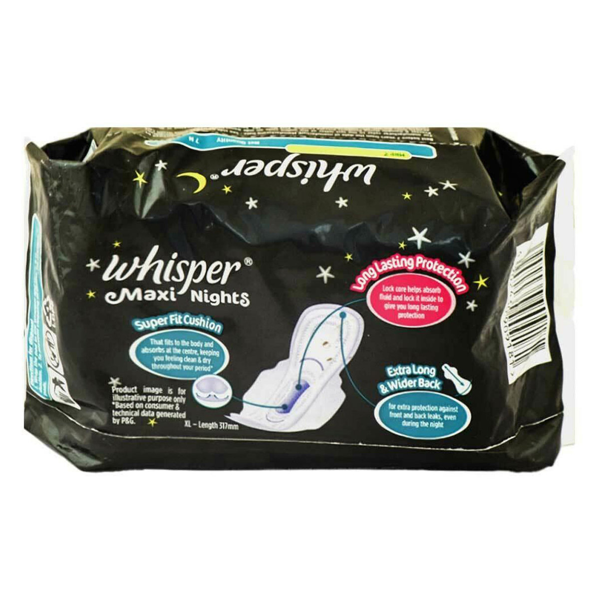 Whisper Maxi Nights WIngs Sanitary Pads XL, 7 Count, Pack of 1 Whisper Maxi Nights WIngs Sanitary Pads XL, 7 Count, Pack of 1