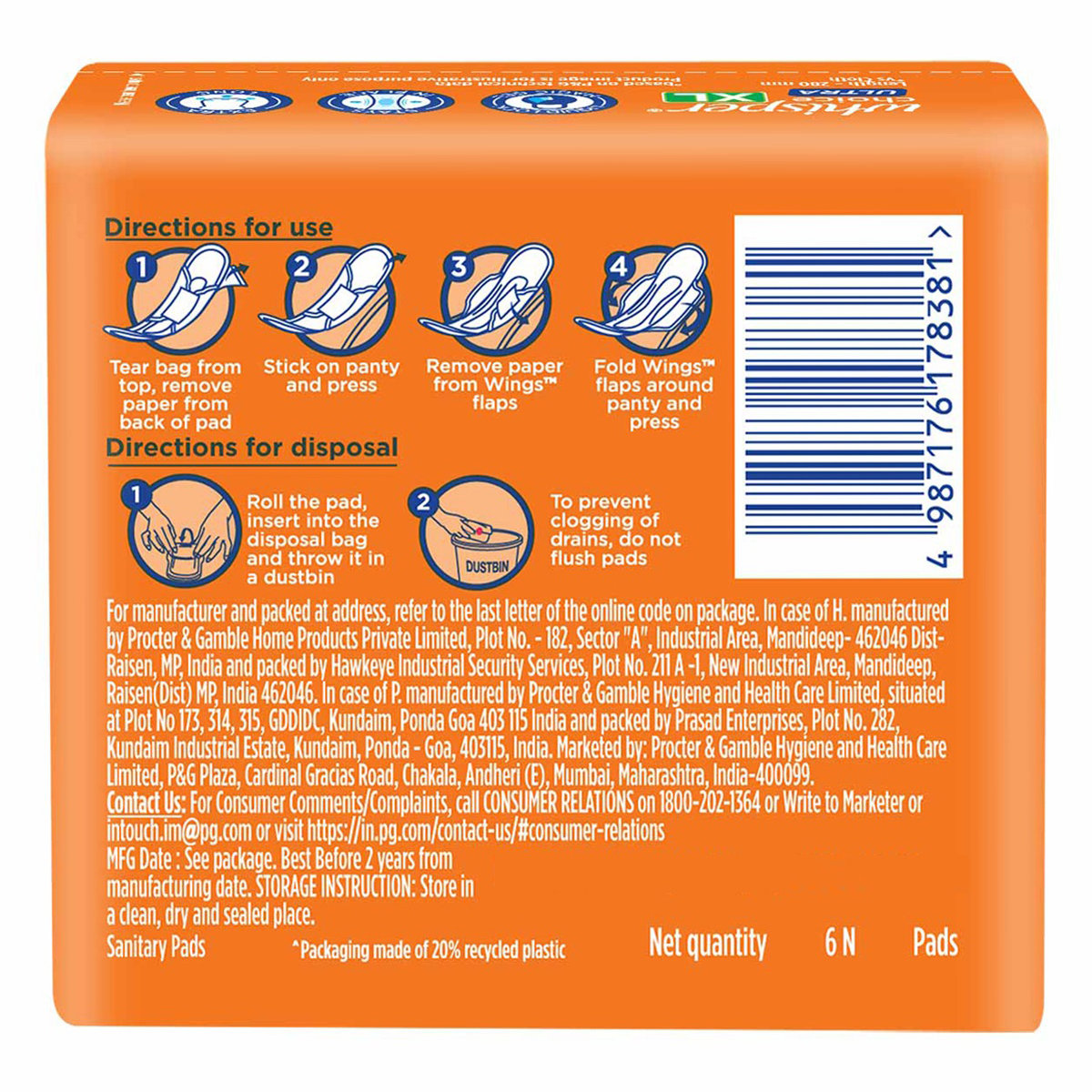 Whisper Choice Ultra Wings Sanitary Pads XL, 6 Count, Pack of 1 Whisper Choice Ultra Wings Sanitary Pads XL, 6 Count, Pack of 1