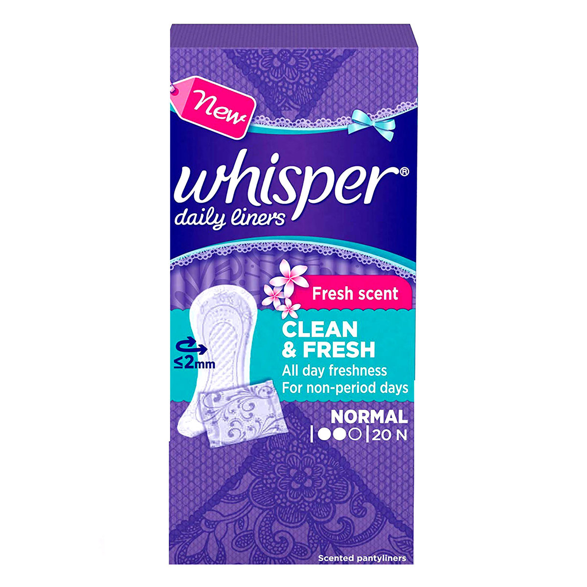 Whisper Clean & Fresh Daily Liners Normal, 20 Count, Pack of 1 Whisper Clean & Fresh Daily Liners Normal, 20 Count, Pack of 1