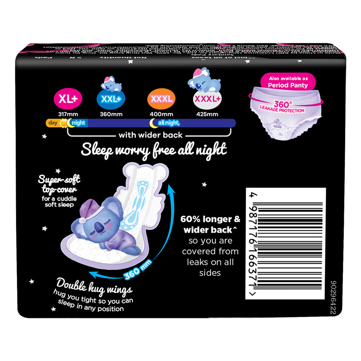 Whisper Bindazz Nights Koala Soft Sanitary Pads XXL+, 5 Count, Pack of 1 Whisper Bindazz Nights Koala Soft Sanitary Pads XXL+, 5 Count, Pack of 1