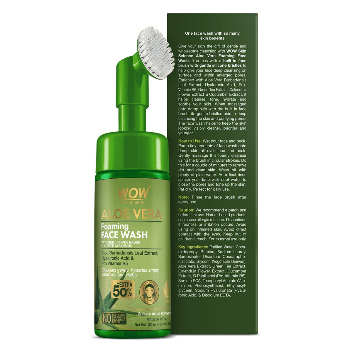 Wow Skin Science Aloe Vera Foaming Face Wash 100 ml | Aloe Vera Leaf Extract, Hyaluronic Acid & Pro Vitamin B5 | With Built In face Brush | Deeply Cleanses & Hydrates Skin | For All Skin Type, Pack of 1 Wow Skin Science Aloe Vera Foaming Face Wash 100 ml | Aloe Vera Leaf Extract, Hyaluronic Acid & Pro Vitamin B5 | With Built In face Brush | Deeply Cleanses & Hydrates Skin | For All Skin Type, Pack of 1