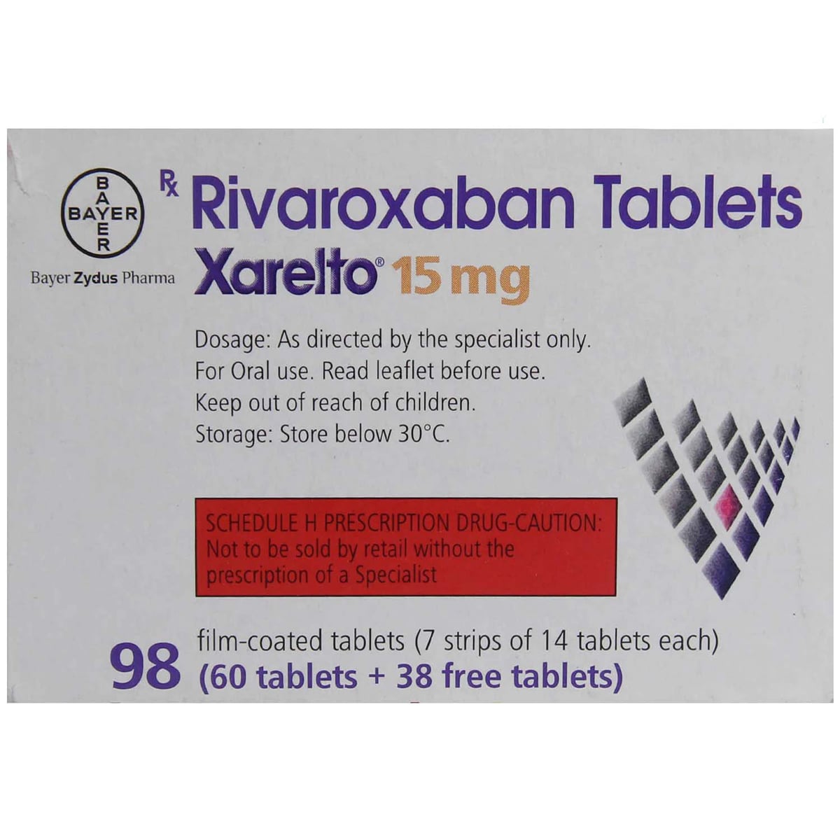 Xarelto 15 mg Tablet 98's, Pack of 1 TABLET Xarelto 15 mg Tablet 98's, Pack of 1 TABLET