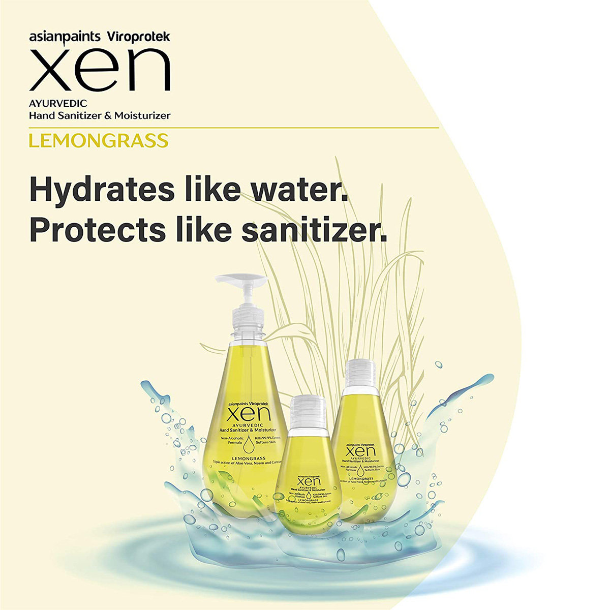 Asian Paints Viroprotek XEN Ayurvedic Hand Sanitizer 200 ml | Aloe vera, Neem & Curcumin | Kills 99.9% Germs | Softens Skin With Fragrance Of LemonGrass | Non Alcoholic Formula, Pack of 1 Asian Paints Viroprotek XEN Ayurvedic Hand Sanitizer 200 ml | Aloe vera, Neem & Curcumin | Kills 99.9% Germs | Softens Skin With Fragrance Of LemonGrass | Non Alcoholic Formula, Pack of 1