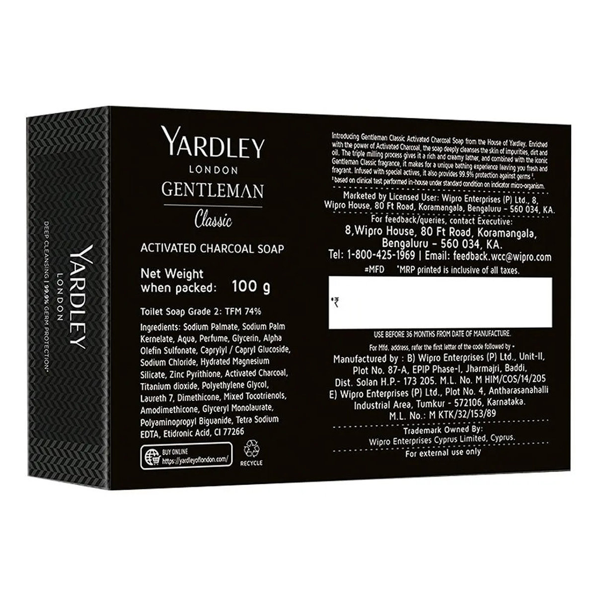 Yardley London Gentleman Classic Activated Charcoal Soap 100 gm | Activated Charcoal | Deep Cleansing | 99.9% Germ protection, Pack of 1 Yardley London Gentleman Classic Activated Charcoal Soap 100 gm | Activated Charcoal | Deep Cleansing | 99.9% Germ protection, Pack of 1