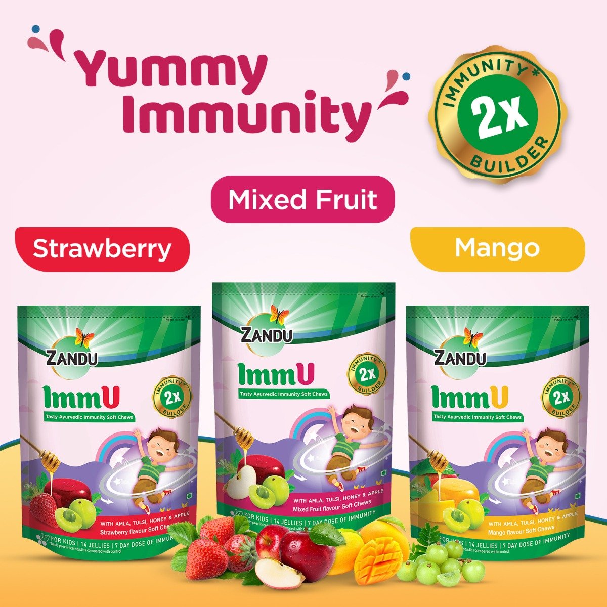 Zandu ImmU Tasty Ayurvedic Immunity Soft Chews Mixed Flavour Jellies, 84 gm, Pack of 1 Zandu ImmU Tasty Ayurvedic Immunity Soft Chews Mixed Flavour Jellies, 84 gm, Pack of 1