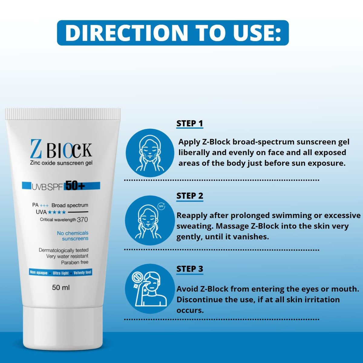 Z Block UVB Spf 50 Plus Gel 50 ml, Pack of 1 Z Block UVB Spf 50 Plus Gel 50 ml, Pack of 1