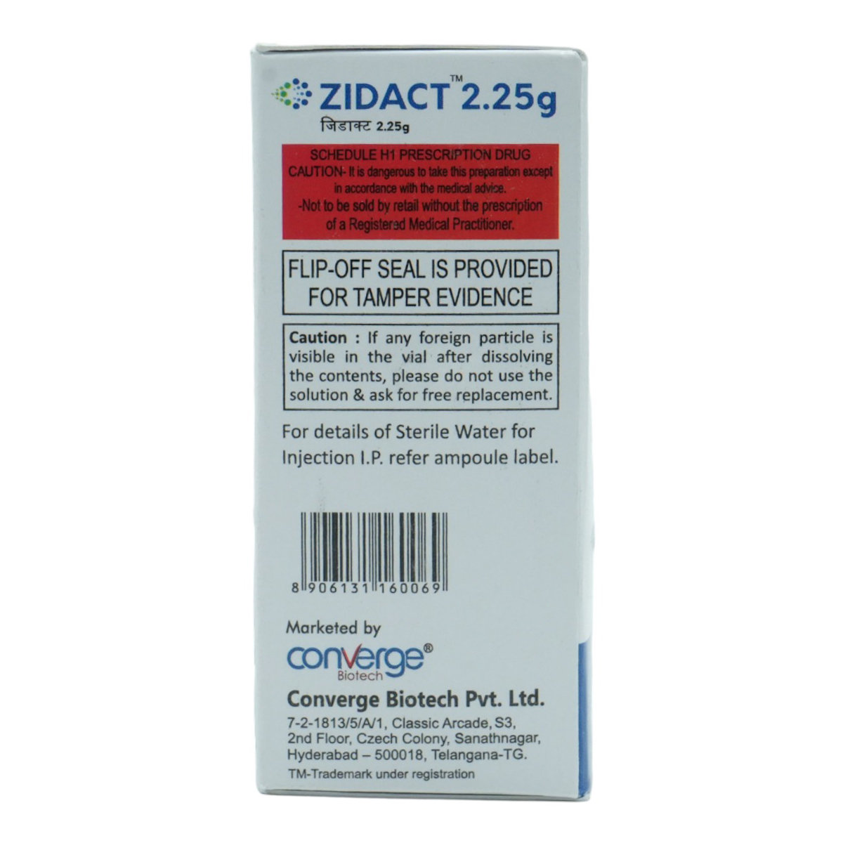Zidact 2.25gm Injection 1's, Pack of 1 Zidact 2.25gm Injection 1's, Pack of 1