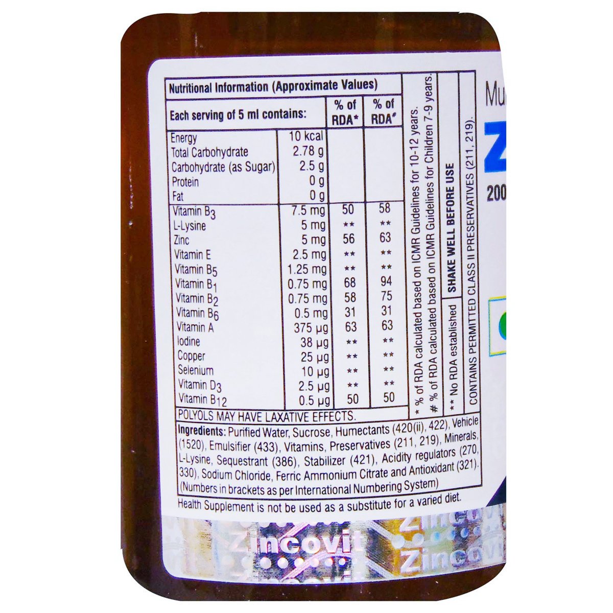 Zincovit Syrup 200 ml, Pack of 1 Zincovit Syrup 200 ml, Pack of 1