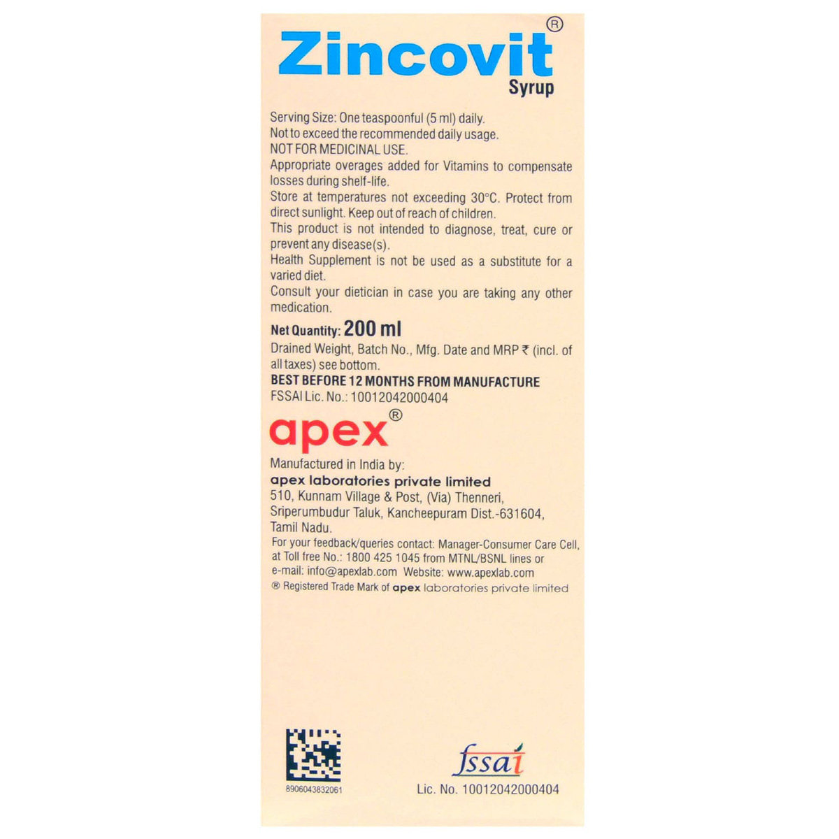 Zincovit Syrup 200 ml, Pack of 1 Zincovit Syrup 200 ml, Pack of 1