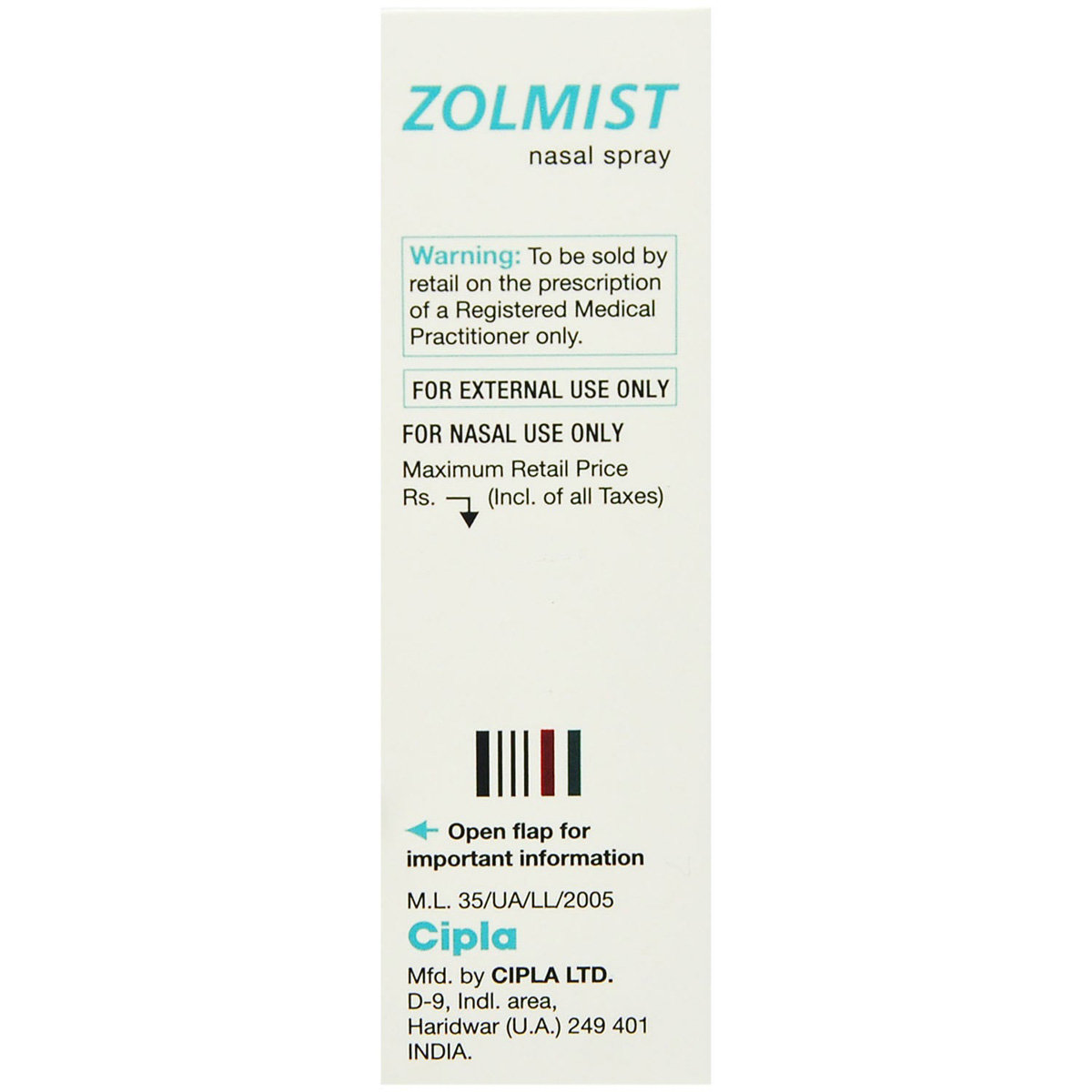 Zolmist Nasl Spray 7 mdi, Pack of 1 NASAL SPRAY Zolmist Nasl Spray 7 mdi, Pack of 1 NASAL SPRAY